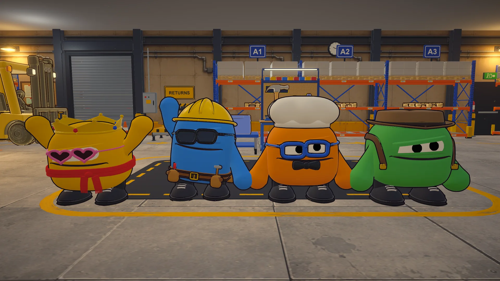 The crew, hats on.