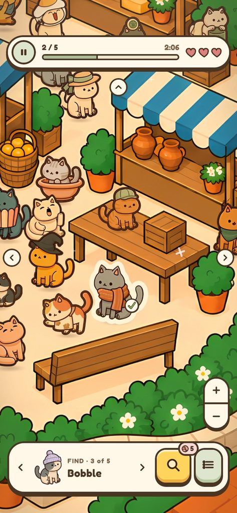 A level in the town square market, cats around the stalls